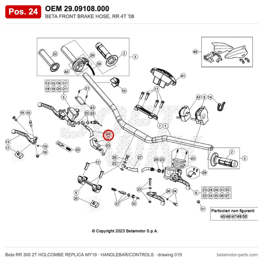 BETA FRONT BRAKE HOSE, RR 4T '08 – OEM 29.09108.000, position 24 on the Beta RR 300 2T HOLCOMBE REPLICA MY19 handlebar/controls drawing