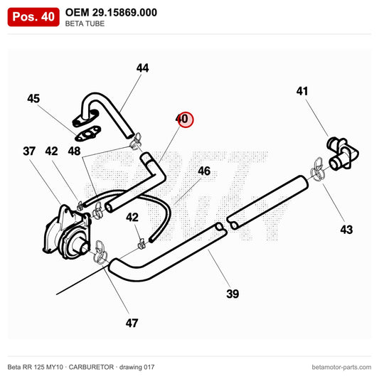 BETA TUBE – OEM 29.15869.000, position 40 on the Beta RR 125 MY10 carburetor drawing