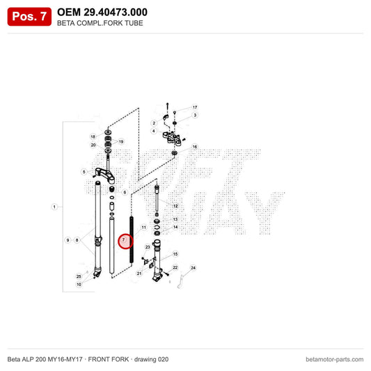 BETA COMPL.FORK TUBE – OEM 29.40473.000, position 7 on the Beta ALP 200 MY16-MY17 front fork drawing