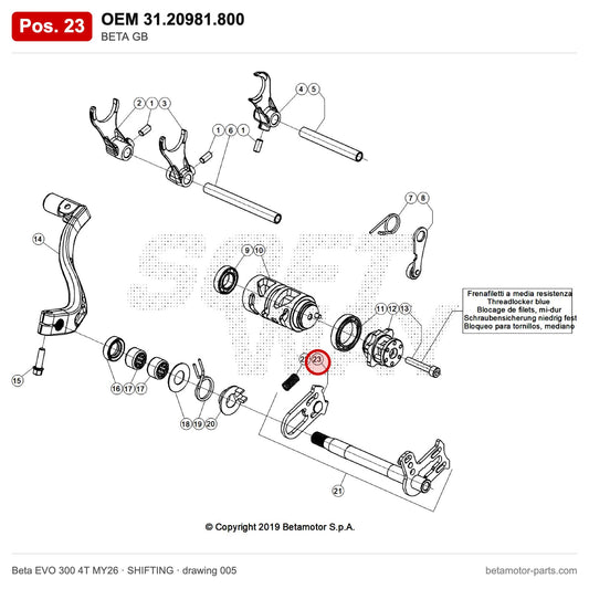 BETA GB – OEM 31.20981.800, position 23 on the Beta EVO 300 4T MY26 shifting drawing
