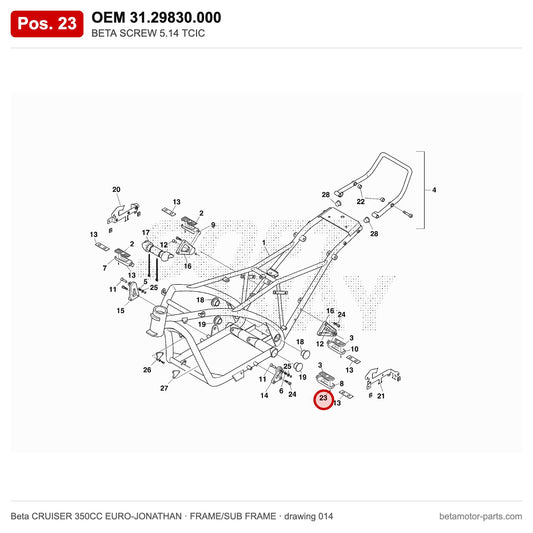 BETA SCREW 5.14 TCIC – OEM 31.29830.000, position 23 on the Beta CRUISER 350CC EURO-JONATHAN frame/sub frame drawing