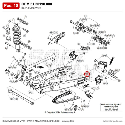 BETA SCREW 6.8 – OEM 31.30190.000, position 10 on the Beta EVO 300 4T MY25 swing arm/rear suspension drawing