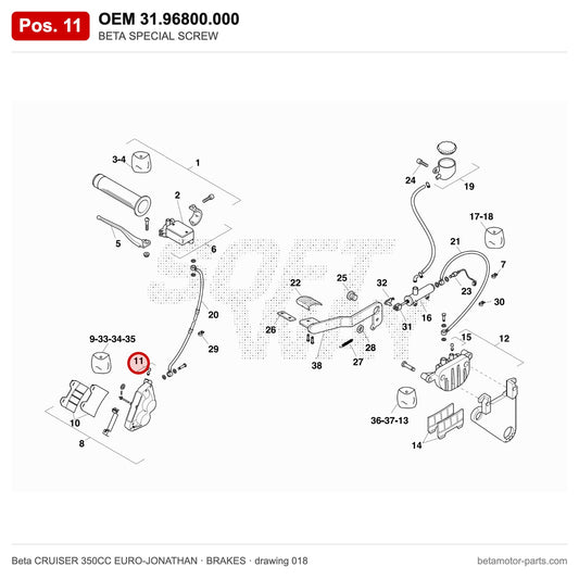 BETA SPECIAL SCREW – OEM 31.96800.000, position 11 on the Beta CRUISER 350CC EURO-JONATHAN brakes drawing