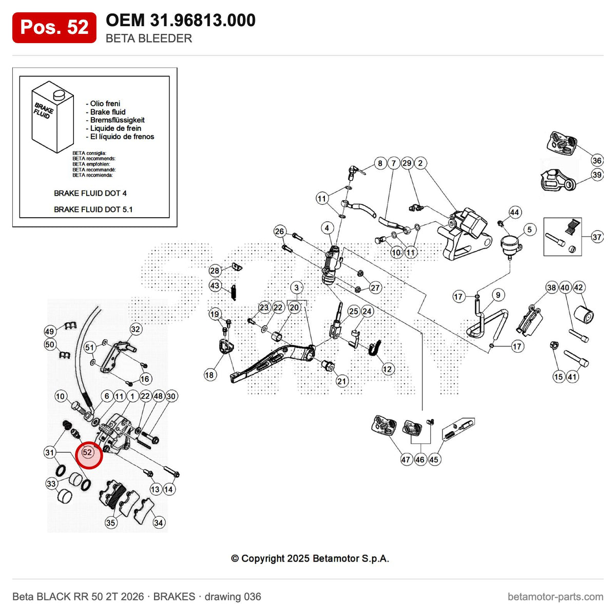 BETA BLEEDER – OEM 31.96813.000, position 52 on the Beta BLACK RR 50 2T 2026 brakes drawing