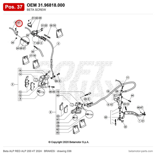 BETA SCREW – OEM 31.96818.000, position 37 on the Beta ALP RED ALP 200 4T 2024 brakes drawing