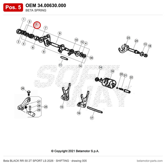 BETA SPRING – OEM 34.00630.000, position 5 on the Beta BLACK RR 50 2T SPORT LS 2026 shifting drawing