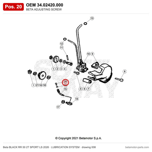 BETA ADJUSTING SCREW – OEM 34.02420.000, position 20 on the Beta BLACK RR 50 2T SPORT LS 2026 lubrication system drawing
