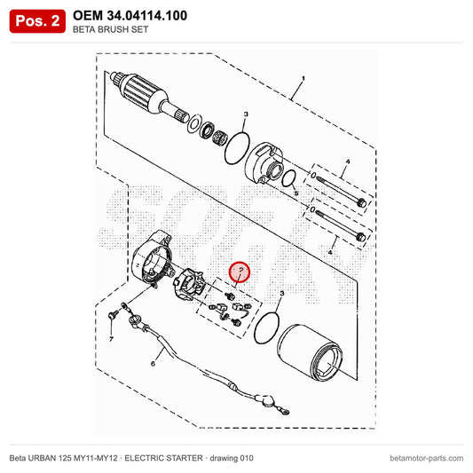 BETA BRUSH SET – OEM 34.04114.100, shown on the Beta URBAN 125 MY11-MY12 elettricstarter drawing