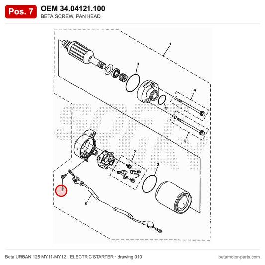 BETA SCREW, PAN HEAD – OEM 34.04121.100, shown on the Beta URBAN 125 MY11-MY12 elettricstarter drawing