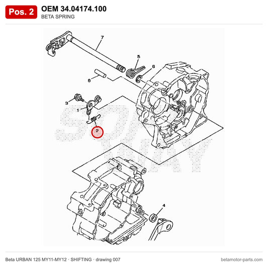 BETA SPRING – OEM 34.04174.100, position 2 on the Beta URBAN 125 MY11-MY12 shifting drawing