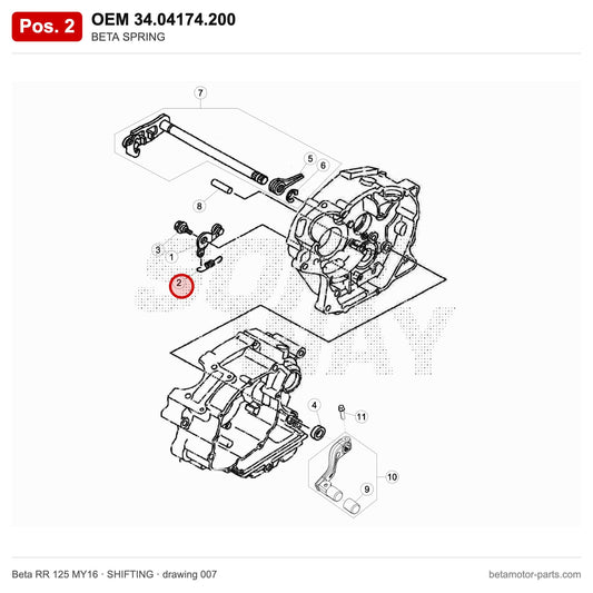 BETA SPRING – OEM 34.04174.200, position 2 on the Beta RR 125 MY16 shifting drawing