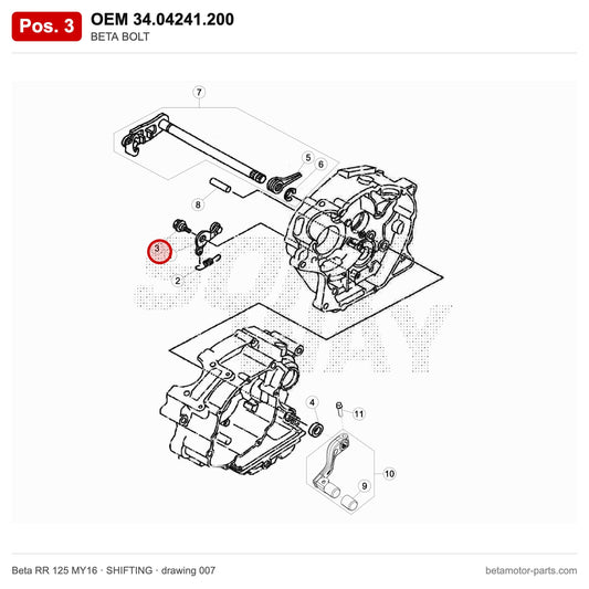 BETA BOLT – OEM 34.04241.200, position 3 on the Beta RR 125 MY16 shifting drawing