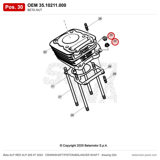 BETA NUT – OEM 35.10211.000, position 30 on the Beta ALP RED ALP 200 4T 2024 crankshaft/piston/balancer shaft drawing