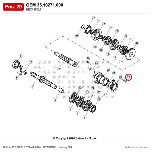 BETA BOLT – OEM 35.10271.000, position 29 on the Beta ALP RED ALP 200 4T 2024 gearbox drawing