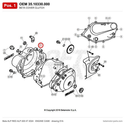 BETA COVER CLUTCH – OEM 35.10330.000, position 1 on the Beta ALP RED ALP 200 4T 2024 engine case drawing
