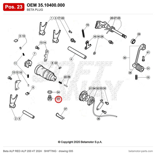 BETA PLUG – OEM 35.10400.000, position 23 on the Beta ALP RED ALP 200 4T 2024 shifting drawing