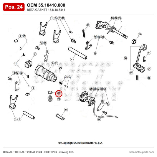 BETA GASKET 13,8.18,8.0,4 – OEM 35.10410.000, position 24 on the Beta ALP RED ALP 200 4T 2024 shifting drawing