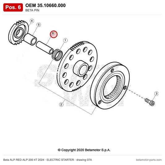 BETA PIN – OEM 35.10660.000, position 6 on the Beta ALP RED ALP 200 4T 2024 elettricstarter drawing