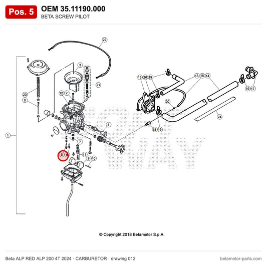 BETA SCREW PILOT – OEM 35.11190.000, position 5 on the Beta ALP RED ALP 200 4T 2024 carburetor drawing