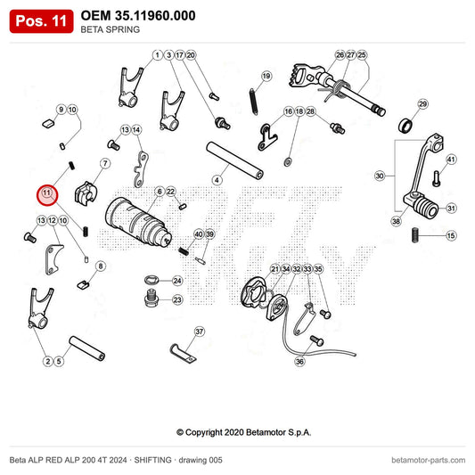 BETA SPRING – OEM 35.11960.000, position 11 on the Beta ALP RED ALP 200 4T 2024 shifting drawing