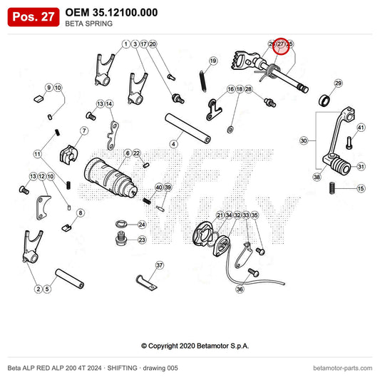 BETA SPRING – OEM 35.12100.000, position 27 on the Beta ALP RED ALP 200 4T 2024 shifting drawing