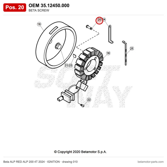 BETA SCREW – OEM 35.12450.000, position 20 on the Beta ALP RED ALP 200 4T 2024 ignition drawing