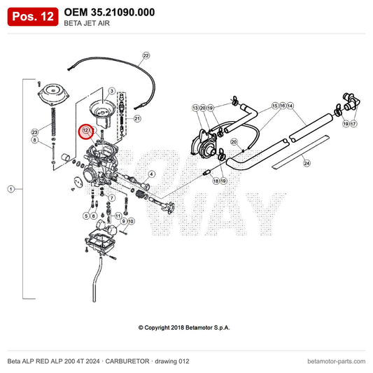 BETA JET AIR – OEM 35.21090.000, position 12 on the Beta ALP RED ALP 200 4T 2024 carburetor drawing