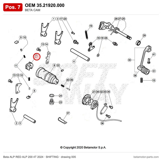 BETA CAM – OEM 35.21920.000, position 7 on the Beta ALP RED ALP 200 4T 2024 shifting drawing