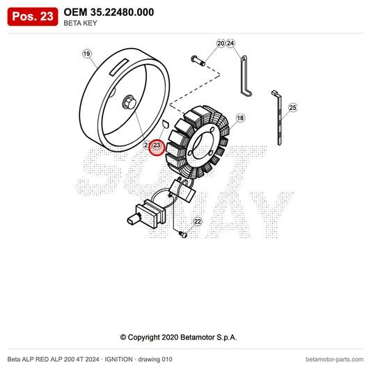 BETA KEY – OEM 35.22480.000, position 23 on the Beta ALP RED ALP 200 4T 2024 ignition drawing