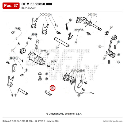 BETA CLAMP – OEM 35.22850.000, position 37 on the Beta ALP RED ALP 200 4T 2024 shifting drawing