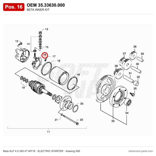 BETA INNER KIT – OEM 35.33630.000, position 16 on the Beta ALP 4.0 350 4T MY18 elettricstarter drawing