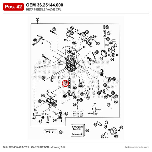 BETA NEEDLE VALVE CPL – OEM 36.25144.000, position 42 on the Beta RR 450 4T MY09 carburetor drawing