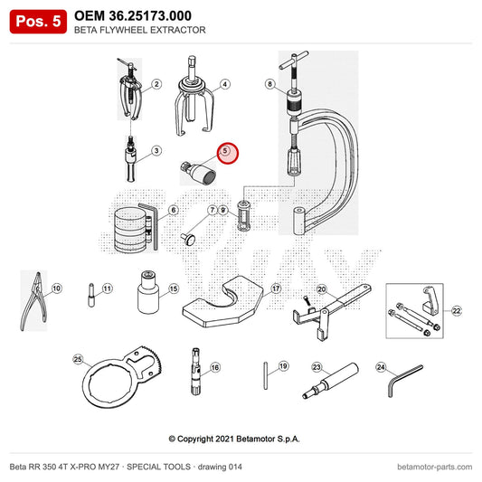 BETA FLYWHEEL EXTRACTOR – OEM 36.25173.000, position 5 on the Beta RR 350 4T X-PRO MY27 special tools drawing