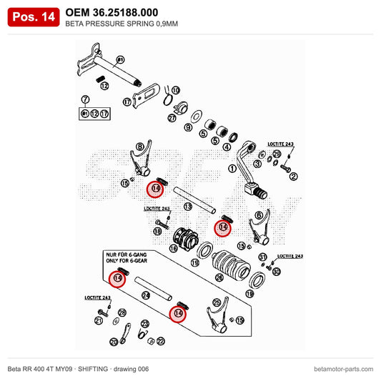 BETA PRESSURE SPRING 0,9MM – OEM 36.25188.000, position 14 on the Beta RR 400 4T MY09 shifting drawing