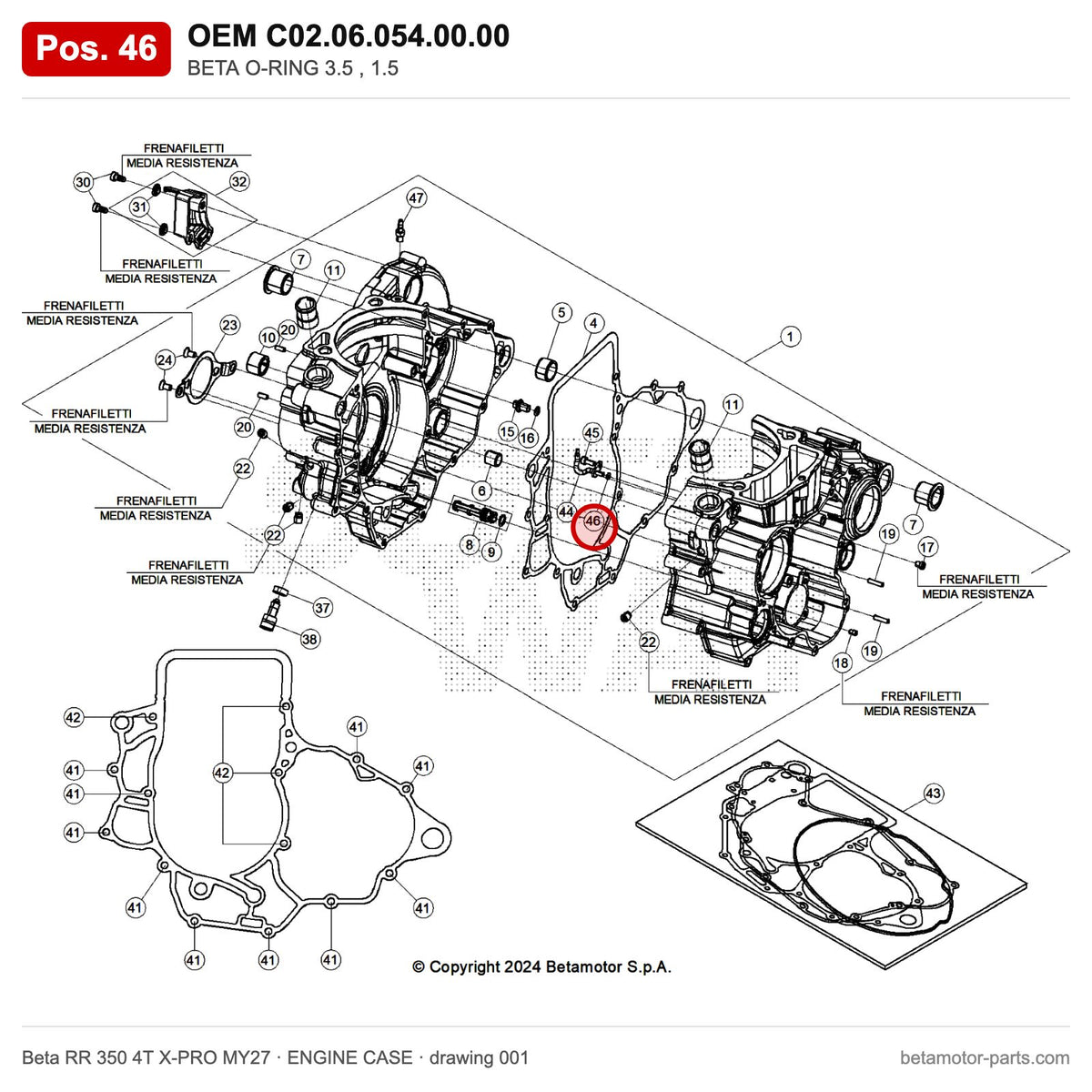 BETA O-RING 3.5 , 1.5 – OEM C02.06.054.00.00, position 46 on the Beta RR 350 4T X-PRO MY27 engine case drawing