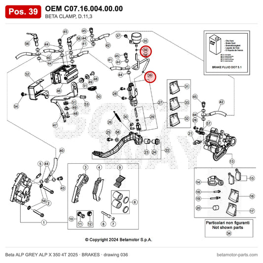 BETA CLAMP, D.11,3 – OEM C07.16.004.00.00, position 39 on the Beta ALP GREY ALP X 350 4T 2025 brakes drawing
