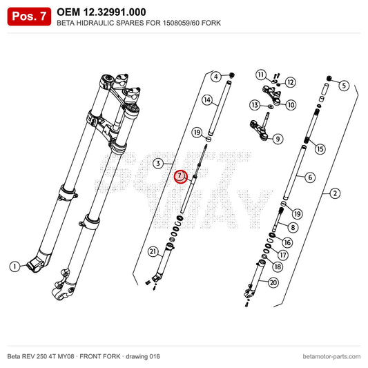 BETA HIDRAULIC SPARES FOR 1508059/60 FORK – OEM 12.32991.000, position 7 on the Beta REV 250 4T MY08 front fork drawing