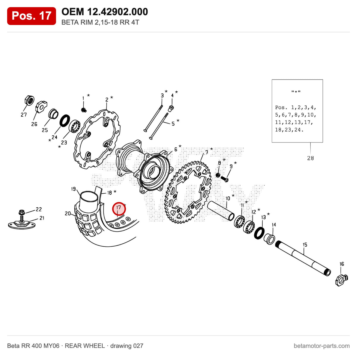 BETA RIM 2,15-18 RR 4T – OEM 12.42902.000, position 17 on the Beta RR 400 MY06 rear wheel drawing