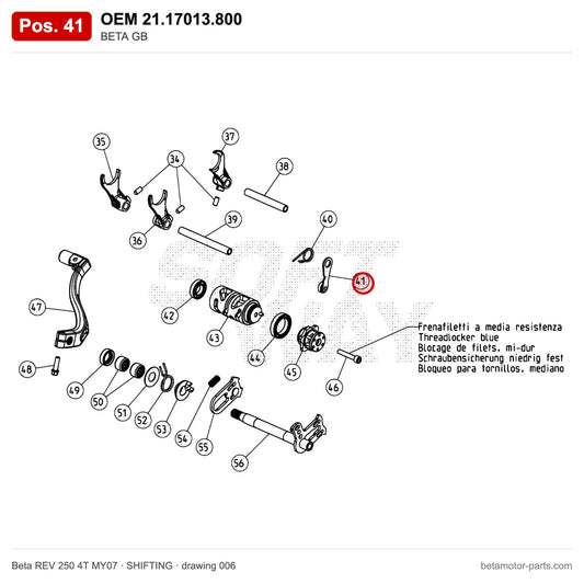 BETA GB – OEM 21.17013.800, position 41 on the Beta REV 250 4T MY07 shifting drawing