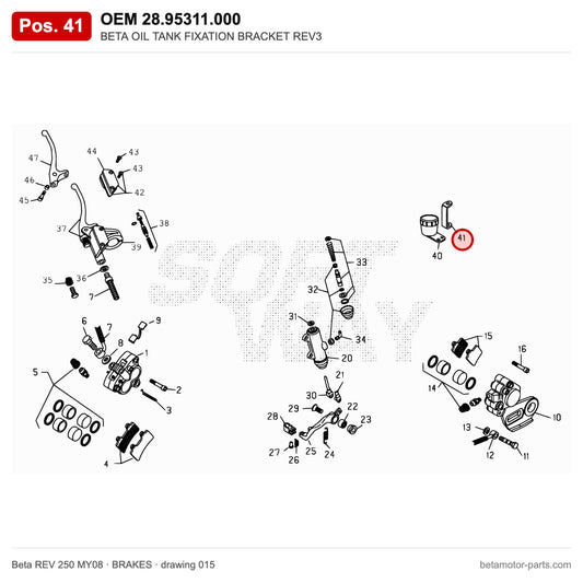BETA OIL TANK FIXATION BRACKET REV3 – OEM 28.95311.000, position 41 on the Beta REV 250 MY08 brakes drawing